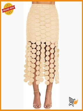 Hollow Out Maxi Skirt High Waisted Boho Fringe Hem Summer Beach Vacation